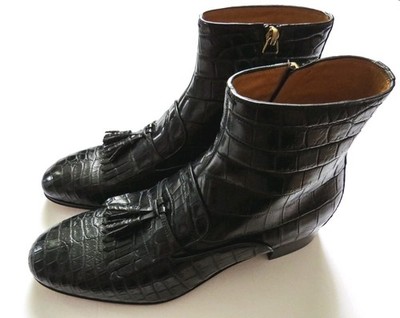 GUCCI Black Crocodile Alligator Leather Tassel Ankle Boots 10 G 10.5 US 43.5 EU