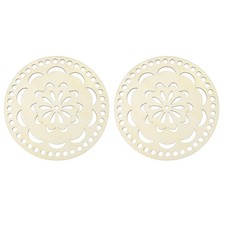 2Pcs Crochet Basket Base, 5.5" Round Wooden Basket Bottoms, Wood Color Flower 