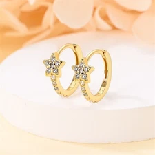 KUNSIR 925 Sterling Silver Tiny Star Huggie Hoop Earrings Fashion Women Jewelry