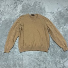 Brooks Brothers Mens Cotton V-Neck Sweater L Tan Lightweight Classic a0461