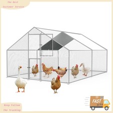 10 x 13 x 6.6FT Large Metal Chicken Coop Walk-In Chicken Run Peaked Roof w/Cover