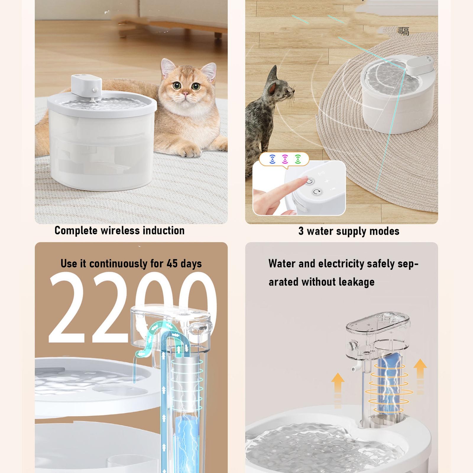 `Wireless Cat Water Fountain Automatic Cat Water Dispenser Quiet For Indoor