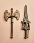 Vintage 1980s MOTU He-Mans Sword & Axe. Original Used Accessories. Taiwan