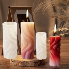 2x Silikon Kerzenform Gie&szlig;form Wellenf&ouml;rmig Transparent 13cm & 10cm Wachs