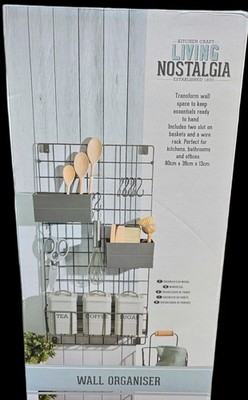 *Living Nostalgia* KitchenCraft Organizer, Wandpanel aus Gitternetz, grau NEU