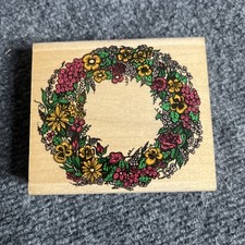Inkadinkado Floral Wreath Pansy Daisy Rose Lilac Ivy Rubber Stamp
