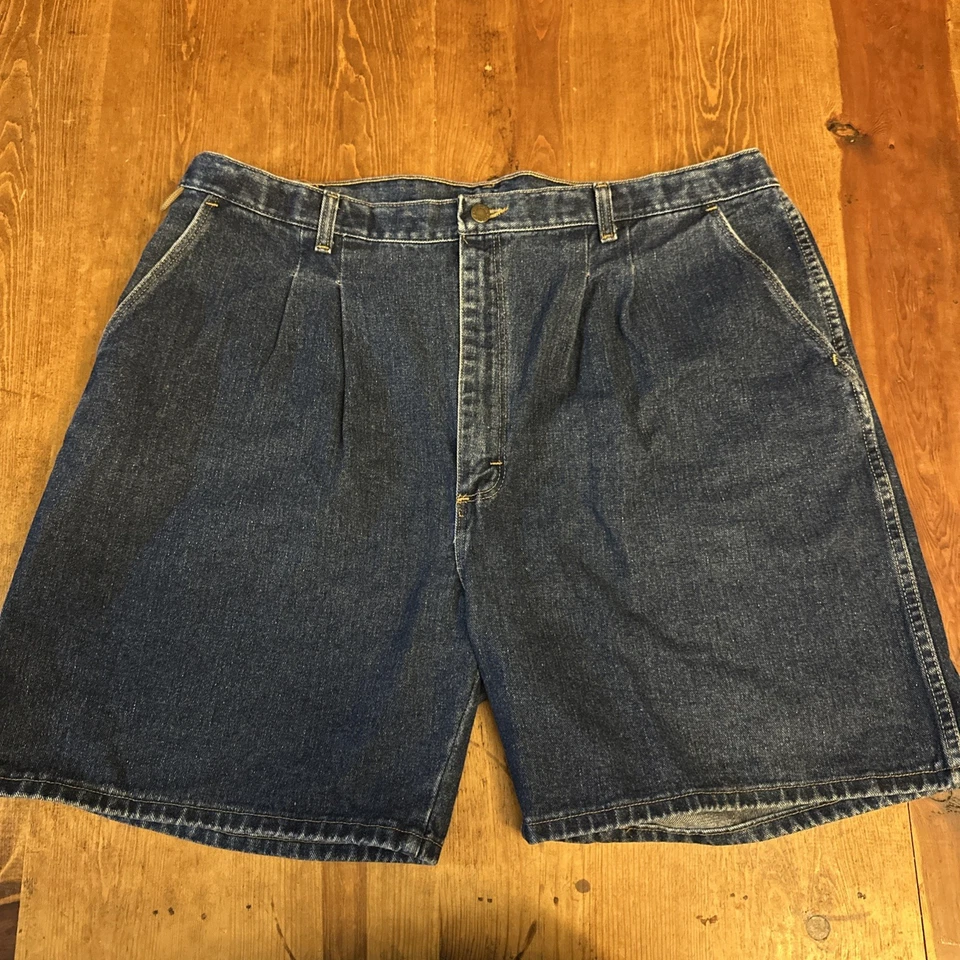 Shorts jeans Wrangler plissado pai 44 jeans carpinteiro retrô anos 90 índigo - Imagem 2 de 4
