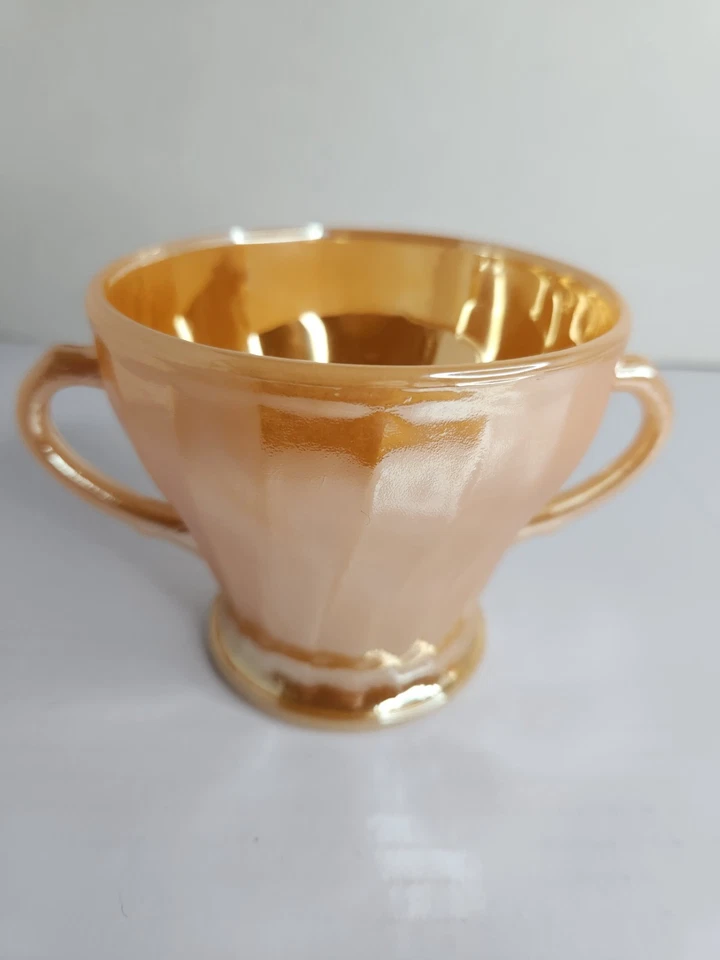 Fire King Peach Lustre Sugar Bowl Anchor Hocking Vintage MCM 3.5” USA Retro - Image 2 of 4
