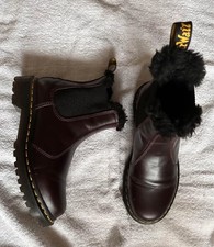 Dr. Martens Leonore Burgundy Boots Size uk 5 Fur Lined Docs FL