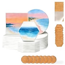 - 24 Pcs Ceramic Tiles for Crafts Square, Round Hexagon , White Normall