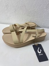 OluKai Onohi Leather Strappy Platform Beige Sandals Women s Size 11