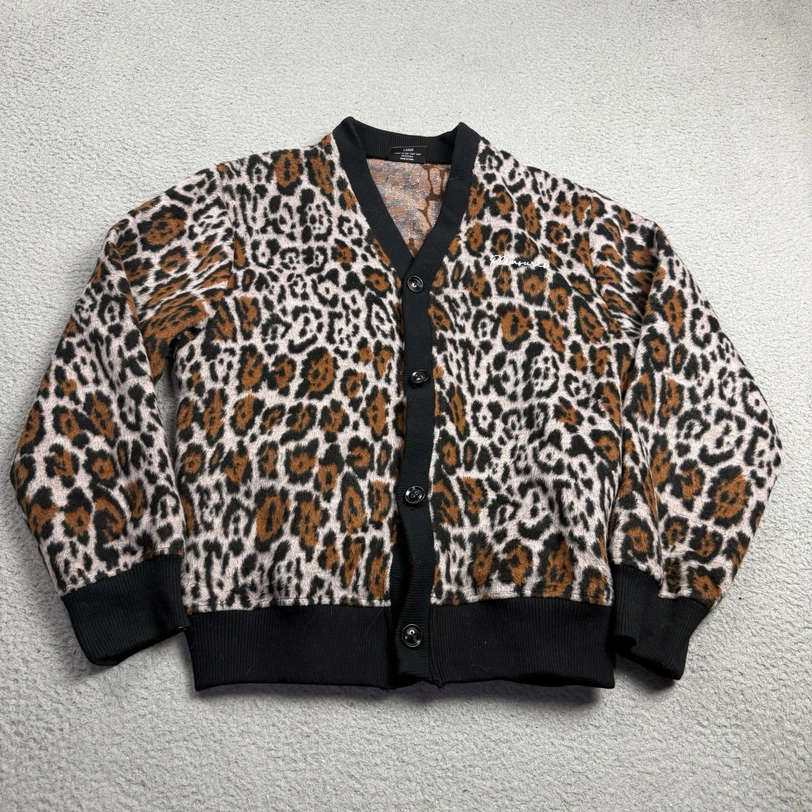 Pleasures Sweater Mens Large Leopard Cheetah Print Boozy Cardigan