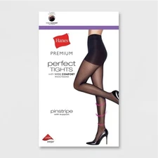 Hanes Premium Perfect Tights Pinstripe Graduated Compression Black XL Women's