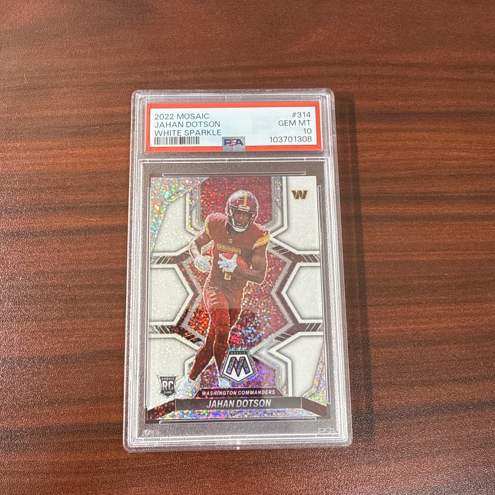 2022 Mosaic Jahan Dotson White Sparkle Prizm Rookie PSA 10 RC SSP #314