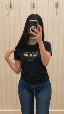 Vintage Y2K Armani Jeans T-Shirt Black Big Logo Graphic Tee Streetwear