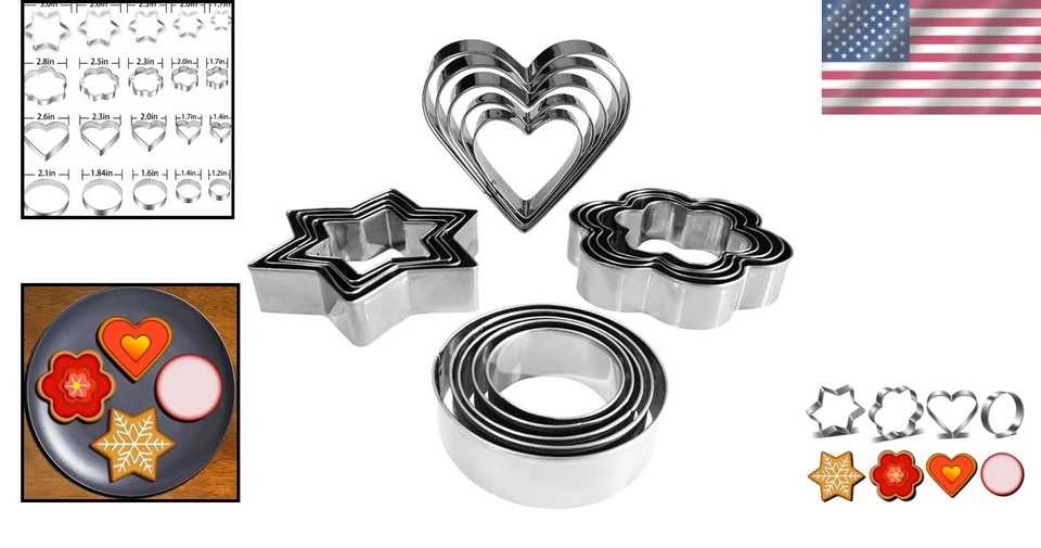Versátil juego de cortador de galletas para hornear de 20 piezas - formas de corazón, estrella, redondo y flor Foto 2 de 4