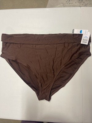 NEW Time & Tru Brown High Waist Fold Over Swim Bikini Bottom Plus sz 3X 24W-26W