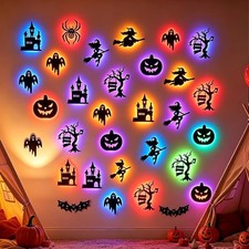 Halloween Christmas LED Silhouette Wall Light Stickers, Silhouette Decor Set