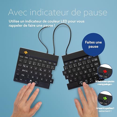 R-Go Clavier Ergonomique Filaire, avec indicateur de Pause, Deux Parties, Clavie - Photo 4/7