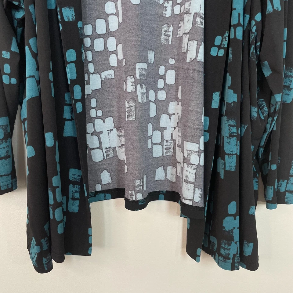 Cárdigan Ulla Popken 32/34 negro azul elástico jersey tejido frente abierto manga larga Foto 3 de 4