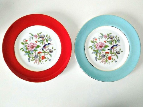 Aynsley Pembroke Turquoise Red Cup Saucer Plate 21cm Trio Pair Set - Picture 15 of 20