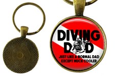 Scuba Diving Dad Gift Key Chain Diver Dad Key Ring Glass Top Bronze 1" Handmade