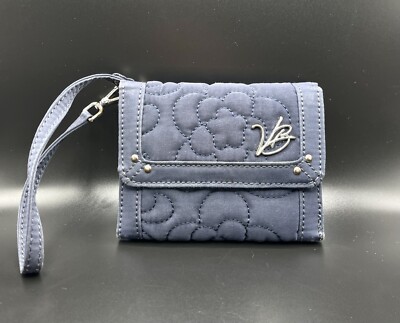 Vera Bradley Trifold Wallet Blue Decorative Stitched Silver Hardware VB  Logo