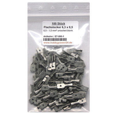100 Stk Flachstecker Kabelschuhestecker 6,3mm 0,5-1,5 mm² blank unisoliert / E7