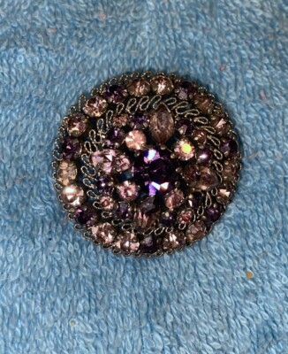 Vtg Austrian Dome Pink Purple Tiered Rhinestone Pin Brooch Made In Austria