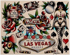 Las Vegas Nevada Tattoo Flash Art Print 11x14
