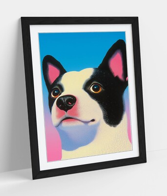 SÜSSE FRANZÖSISCHE BULLDOGGE - GERAHMTES WANDBILD POSTER PAPIERDRUCK