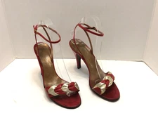 CHARLES JOURDAN Paris Red Silver Strappy Ankle Strap Stilettos Heels  US5.5/6