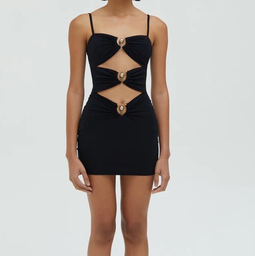 Christopher Esber Pierced Orbit Mini Swim Dress in Black