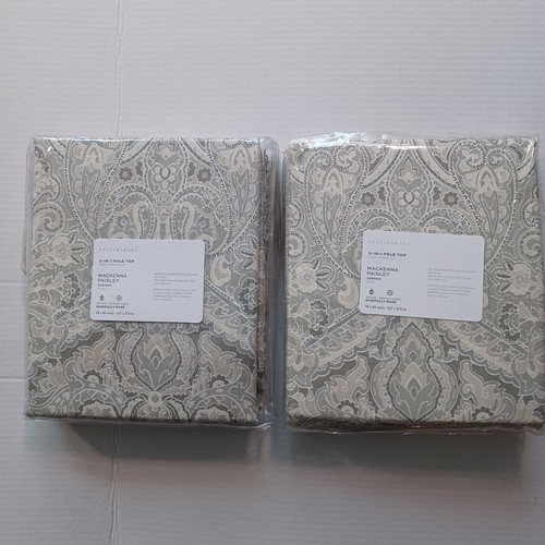 Pottery Barn Mackenna Paisley Curtain Drape S/2 50x84" Taupe Gray Ivory NIP