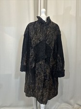 Real Fur Swedish Lamb Suede Leather Sheepskin Teddy Black Mix Vintage Coat Fr329