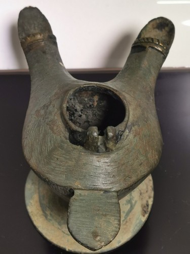 Alte antike nahöstliche Bronze Öllampe Räucherwerk 2 Ausgießer antik selten - Bild 5 von 10