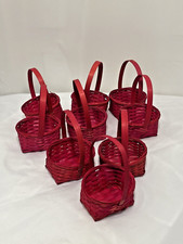 9 Miniature Woven Red Baskets With Handles Crafts Dollhouse 3.75" Tall