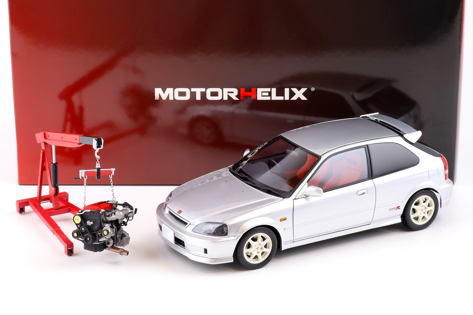 1:18 MOTORHELIX Honda Civic Type R (EK9) Vogue Silver Metallic + Engine ...