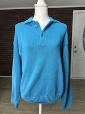 VTG Eddie Bauer Blue Knit Pullover Sweater 90s Medium 100 Cotton