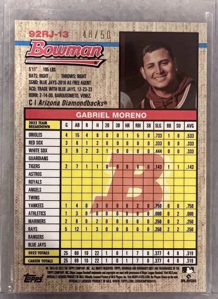 2023 Bowmans Best Gabriel Moreno Silver Lava /50 - Image 2 of 3