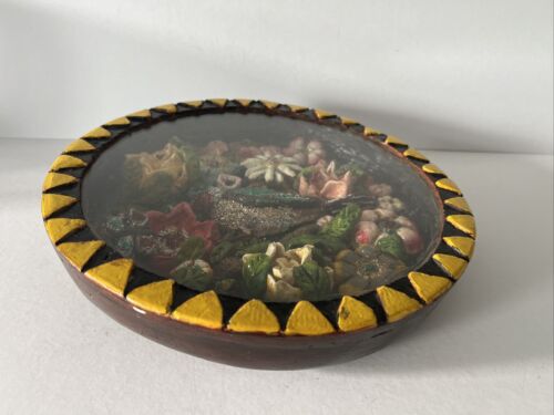 Mexican Folk Art Floral Circular 3d Blue Tit Perched On Branch Floral Design - Picture 13 of 15