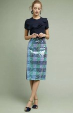 Anthropologie Maeve Sequined Palette Blue Knee Length Pencil Skirt NWT Size 10