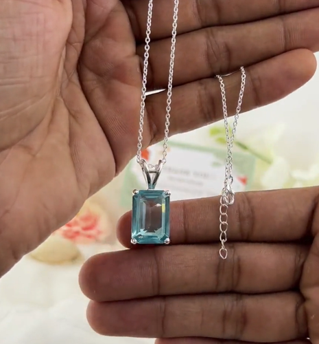 Natural Aquamarine Necklace Sterling Silver Jewelry Handmade Aquamarine Pendant - Picture 4 of 4