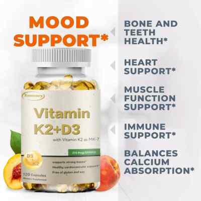Vitamin K2+D3 Kapseln 5000IU - Herz-, Knochen- und Zahngesundheit, Immununterstützung