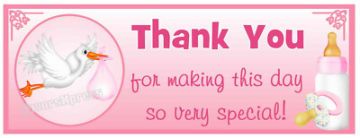 30 PINK STORK BABY SHOWER THANK YOU STICKERS LABELS PINK GIRLS