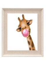 Quirky Giraffe Blowing Bubble gum, Watercolour Art Print Wall Art A4 