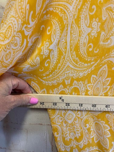 New York & Company Large Semi-sheer Blouse Yellow White Paisley Elastic Waist - Picture 6 of 11