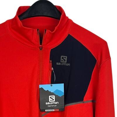 NEW Salomon Mens XXL Fast Wing Mid Layer 1/2 Zip UP50 Stretch Pullover Fiery Red
