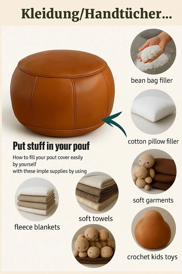 Pouf, Handgefertigten Marokkanische Echtleder Sitzhocker, bequemer Sitzsack für - Bild 4 von 4