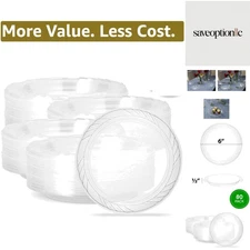 6'' inch  Crystal Clear Disposable Plastic Dessert Size Party Plate Pack of 80